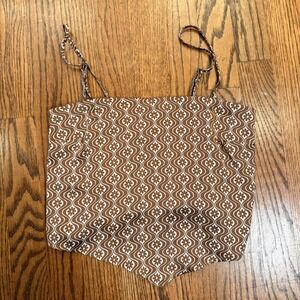 Hollister Floral Handkerchief Hem Cami Top Smocked Back XS Brown Retro Print